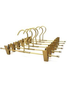 Gold Aluminum Skirt Hangers 2-Adjustable Clips Clothes Hangers, Pack of 10